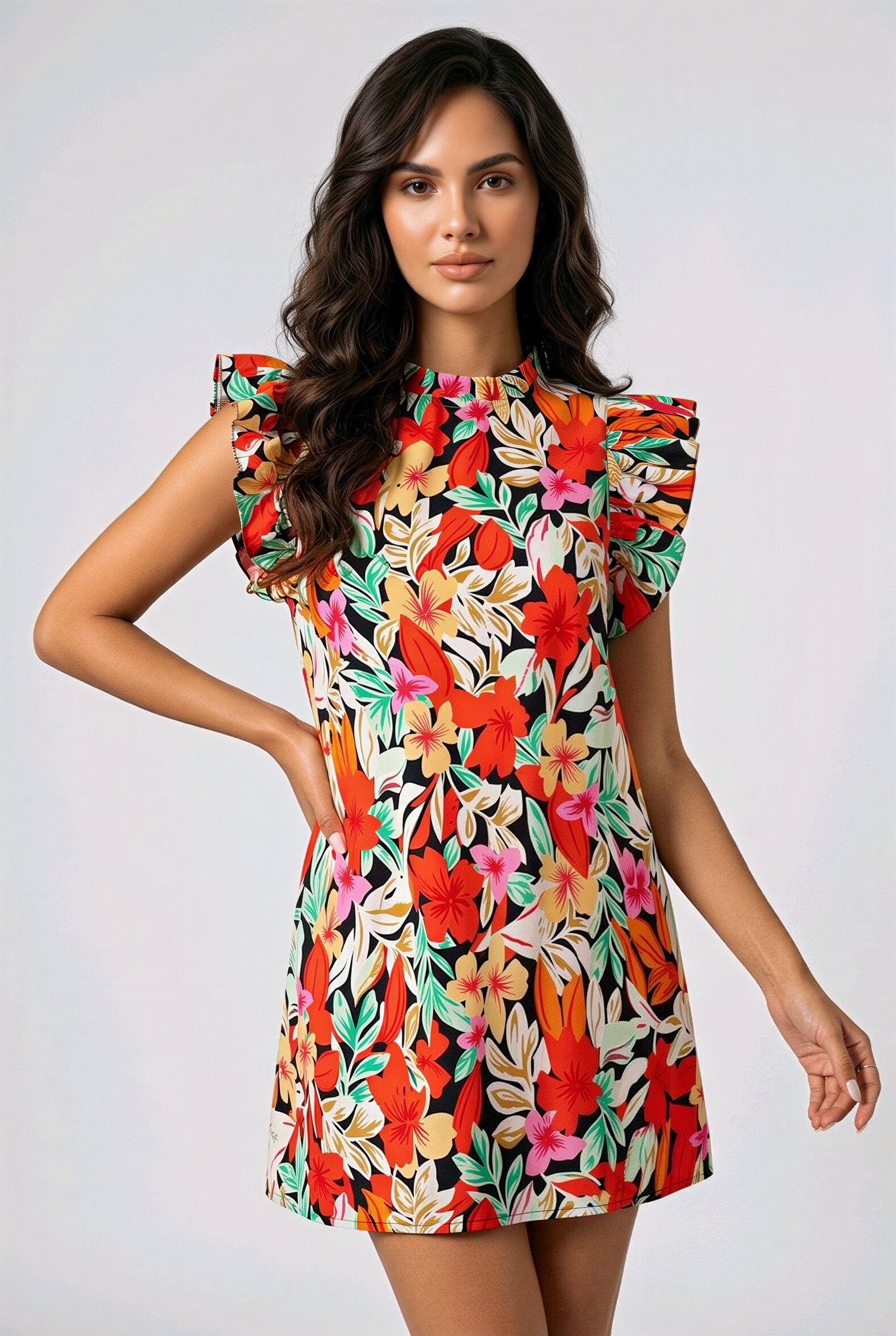 Mabelinda Floral Ruffle Sleeve Mini Dress