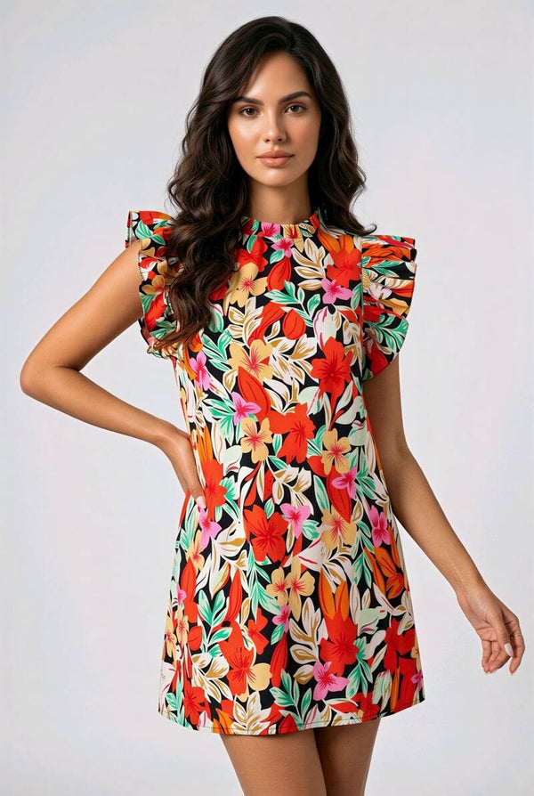 Mabelinda Floral Ruffle Sleeve Mini Dress