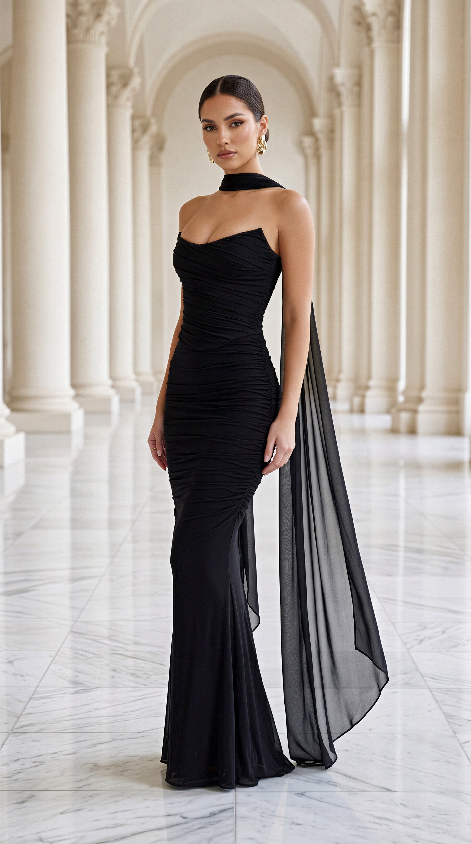 Mabelinda Strapless Choker Maxi Dress