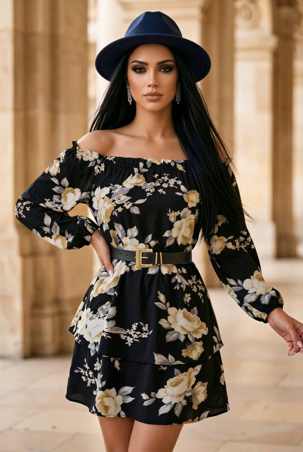 Mabelinda Noir Bloom Mini Dress
