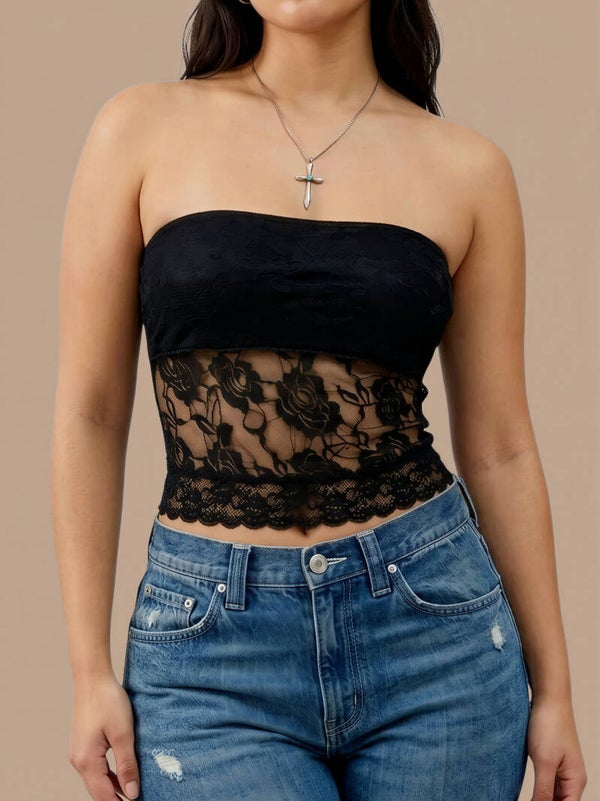 Mabelinda Midnight Lace Strapless Top