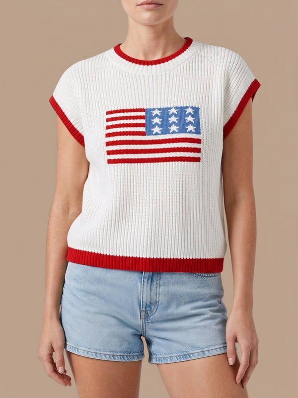American Flag Knit Sweater Top
