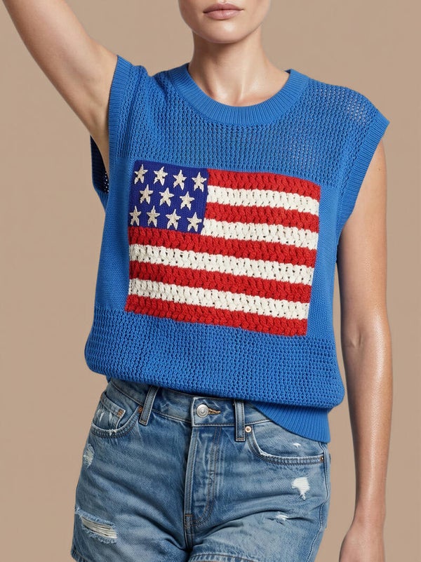 American Flag Crochet Knit Top