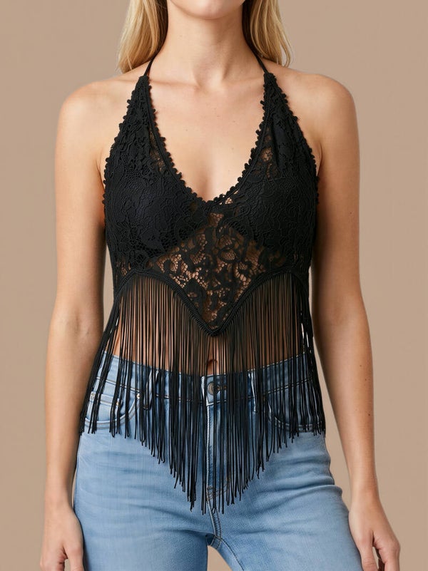 Mabelinda Midnight Fringe Lace Top