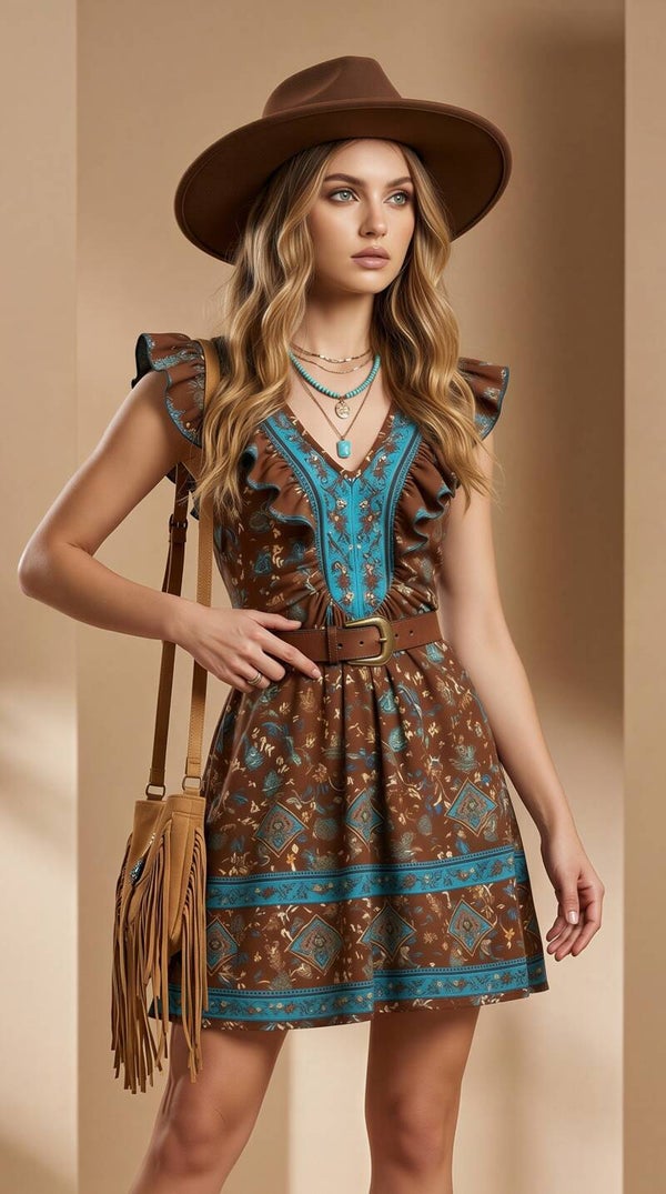 Mabelinda Boho Charm Flutter Sleeve Mini Dress