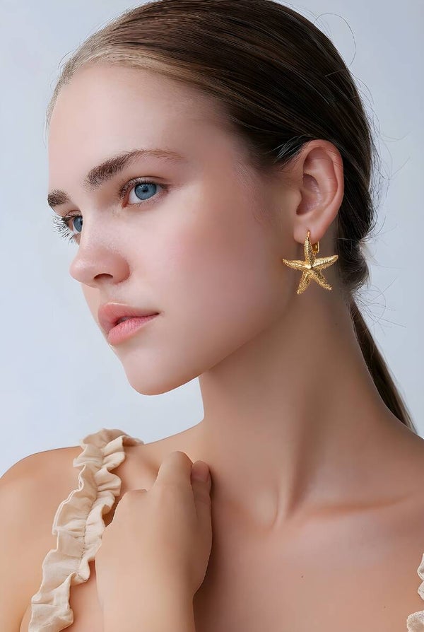 Golden Starfish Statement Earrings