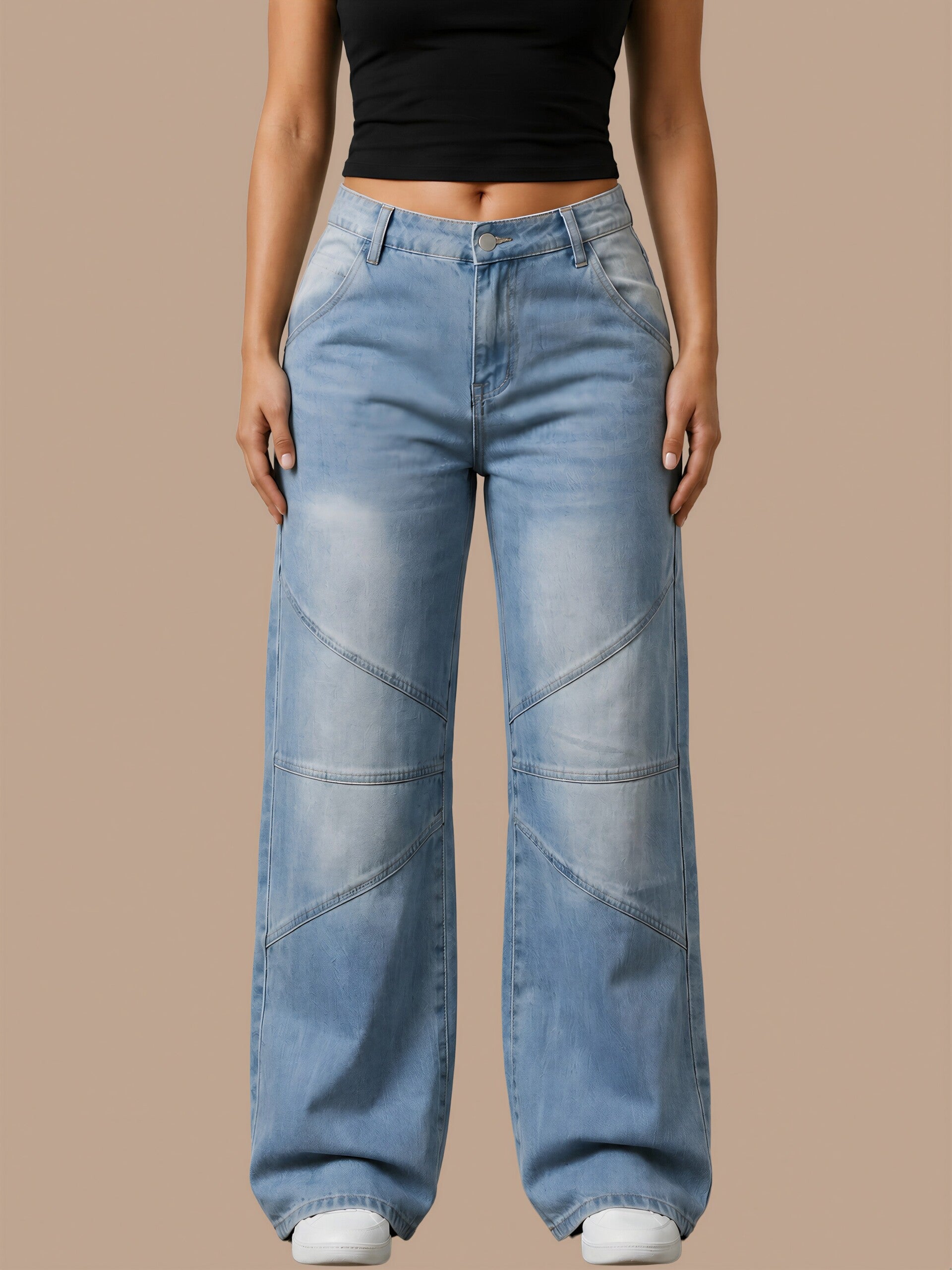 Mabelinda Patch Detail Wide Leg Jeans