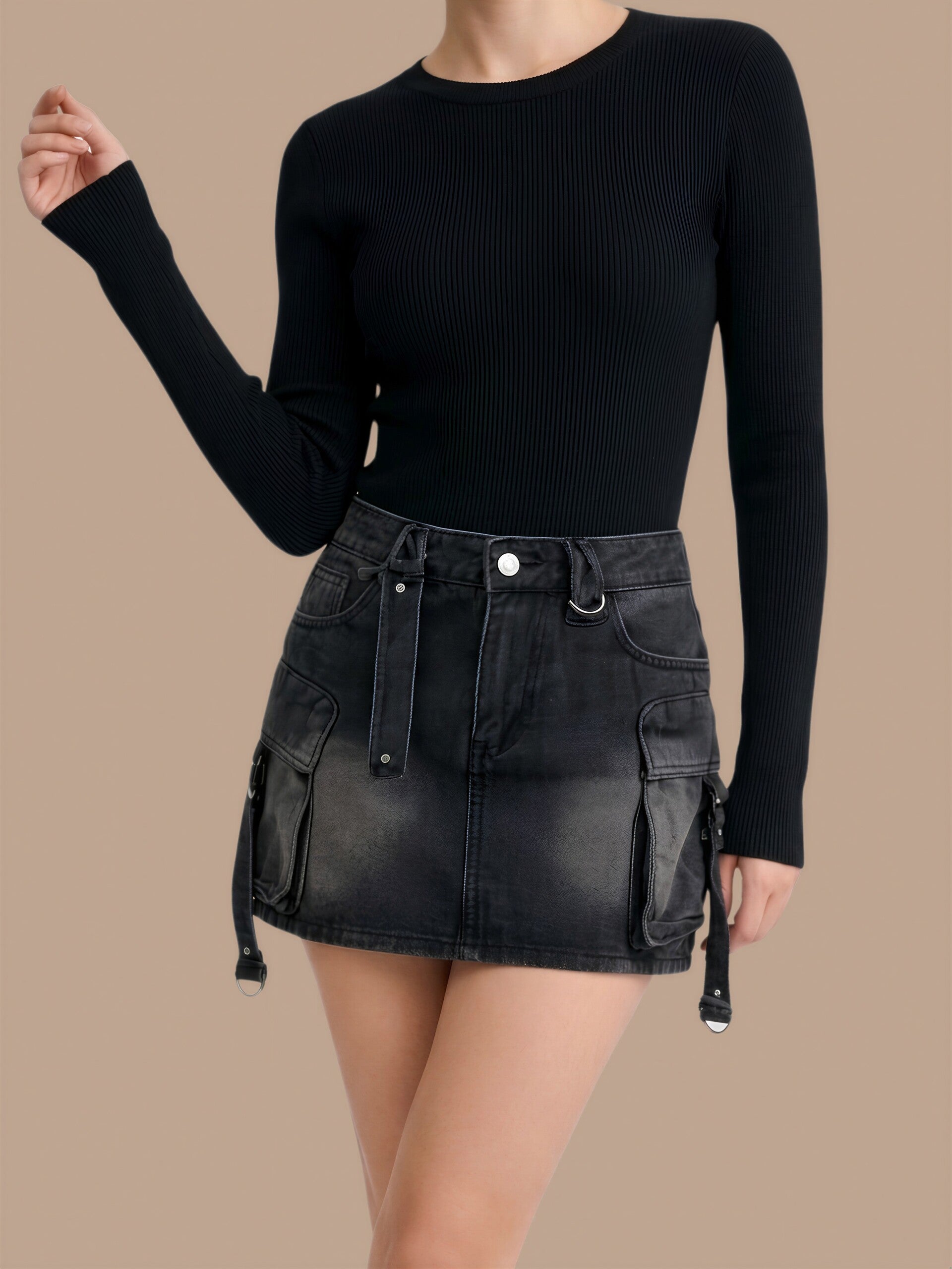 Mabelinda Utility Pocket Denim Mini Skirt