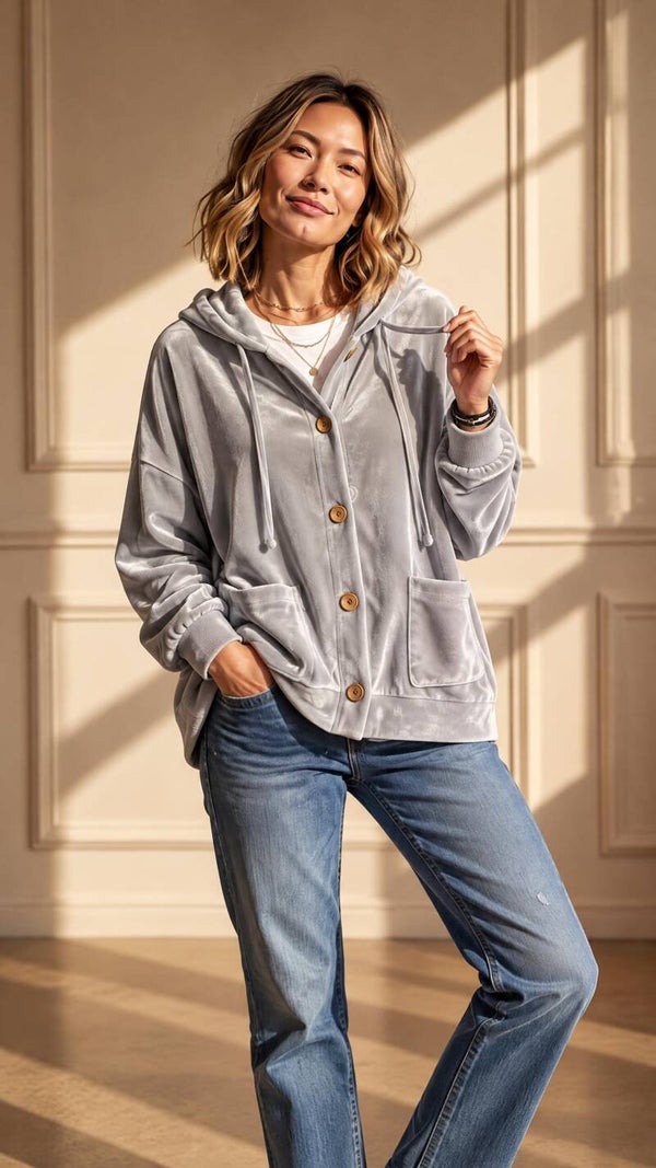 Mabelinda Cozy Velvet Button-Up Hoodie