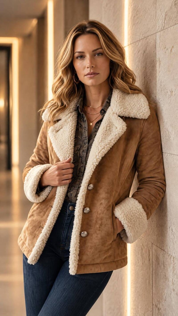 Mabelinda Cozy Sherpa-Lined Suede Jacket