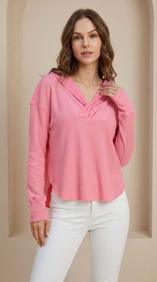 Mabelinda Cozy Waffle Knit Hooded Top