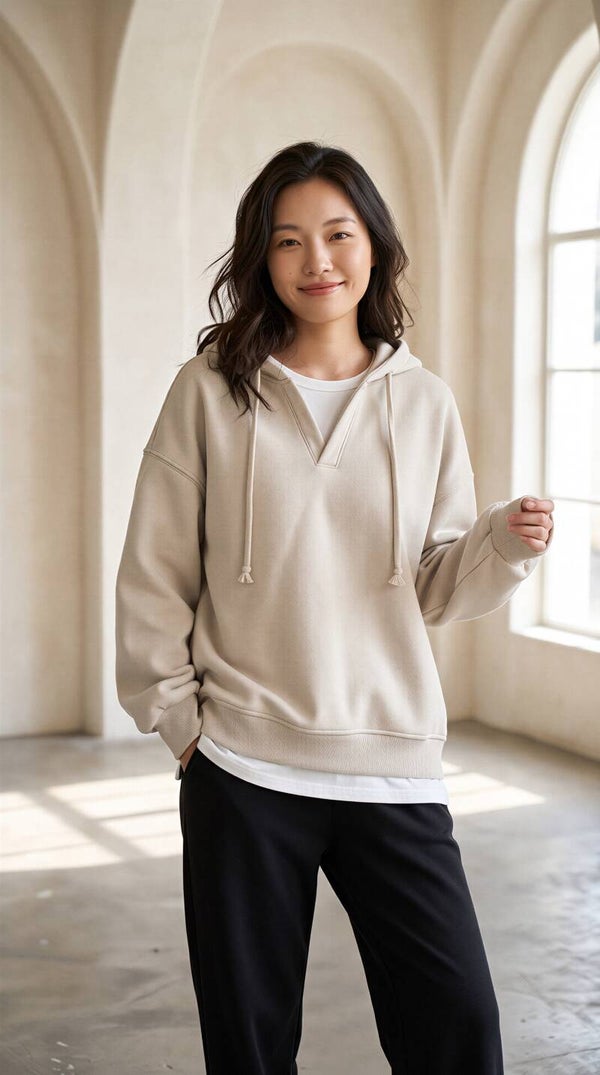 Mabelinda Cozy Relaxed Fit V-Neck Hoodie