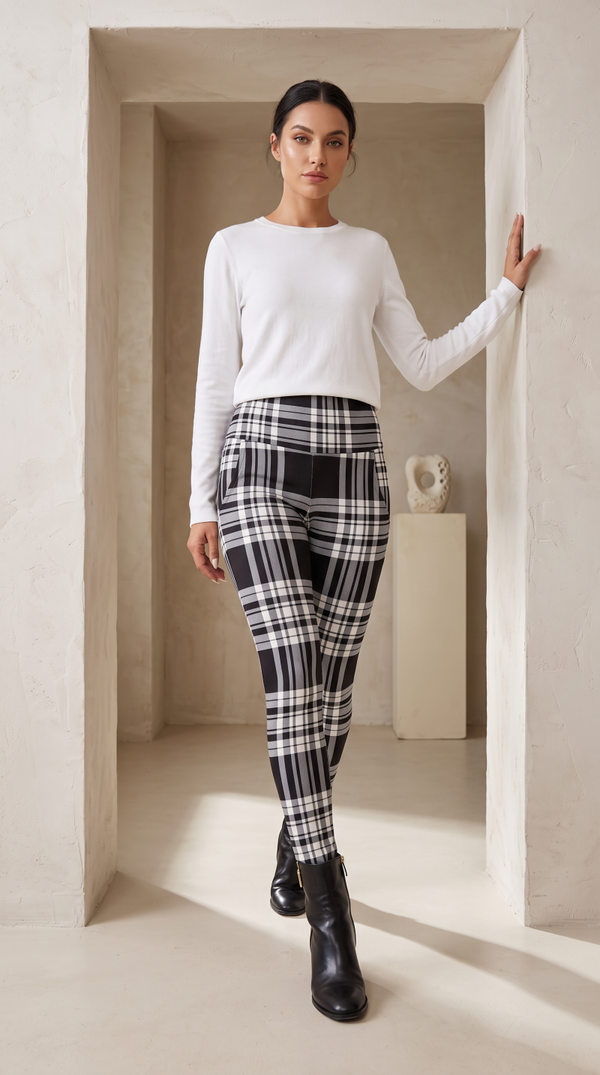 Mabelinda Chic High-Waisted Plaid Leggings