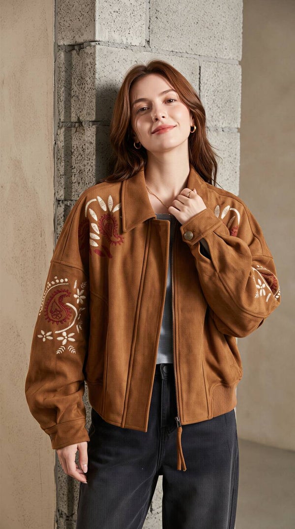 Mabelinda Vintage Embroidered Zip-Up Jacket