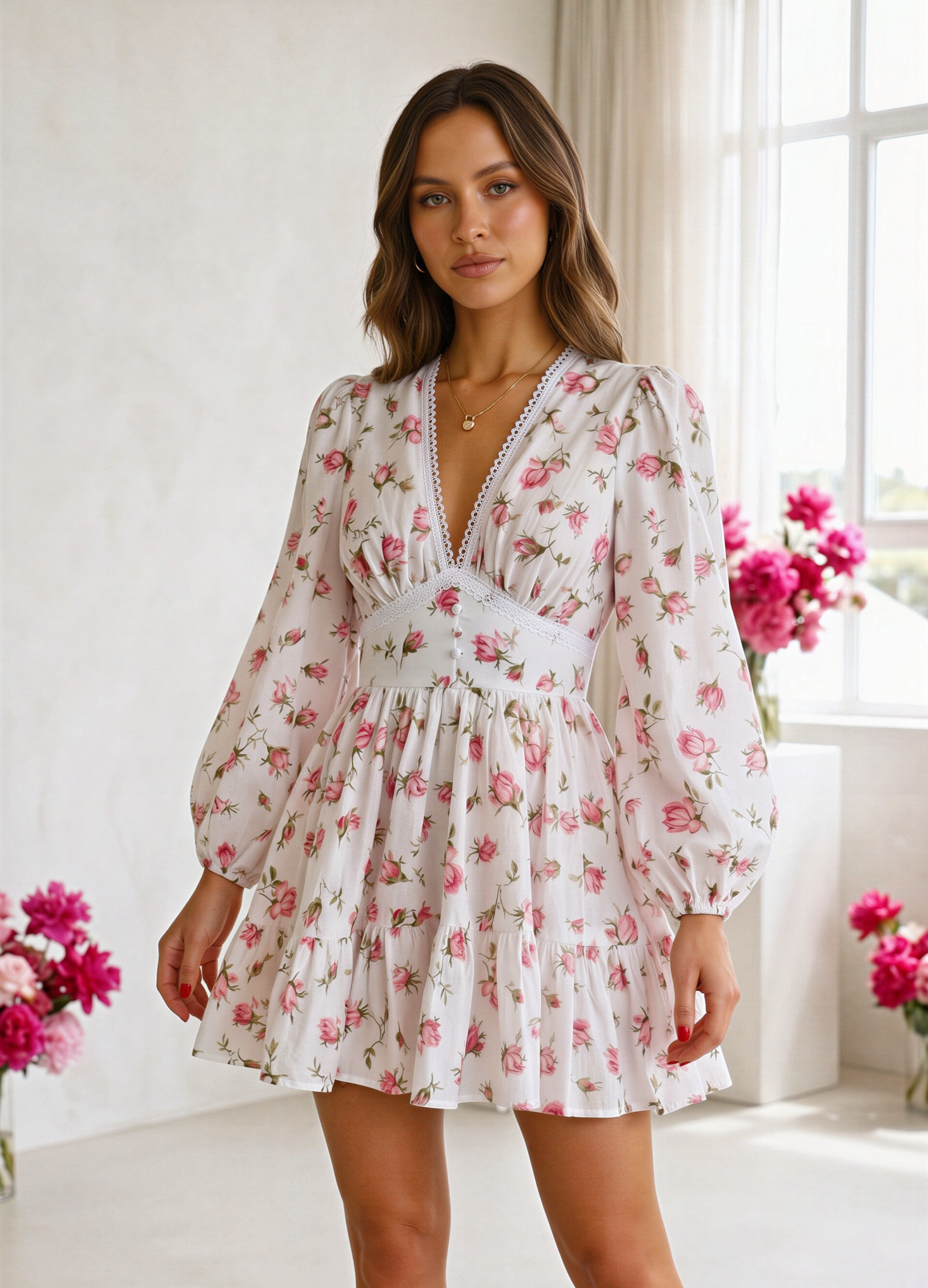 Mabelinda Soft Bloom Lace Mini Dress