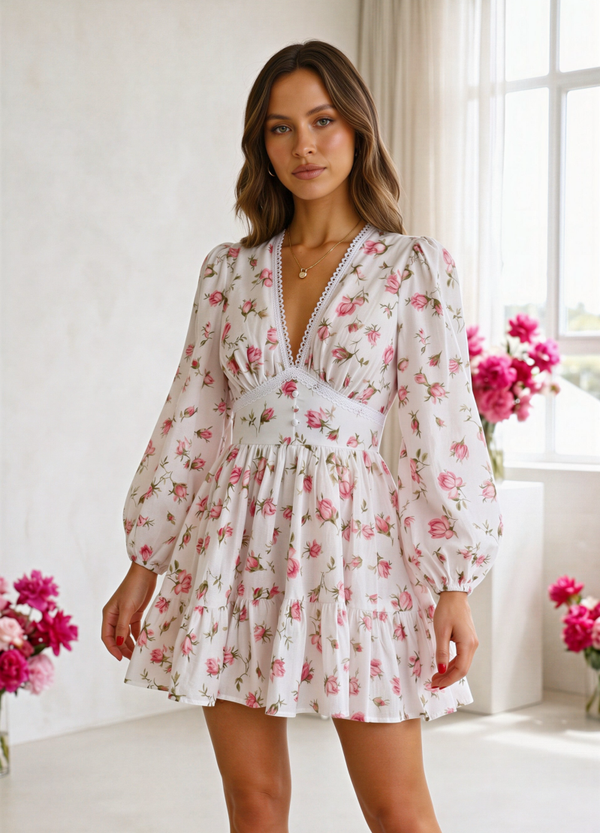 Mabelinda Soft Bloom Lace Mini Dress