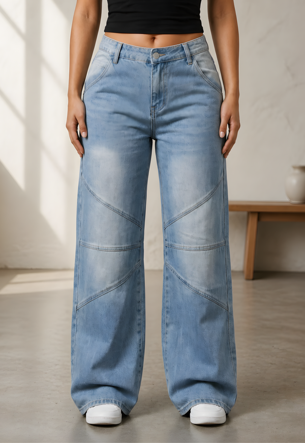 Mabelinda Patch Detail Wide Leg Jeans