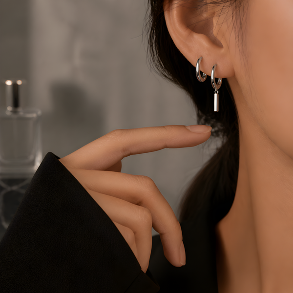 Mabelinda Sterling Silver Drop Hoop Earrings