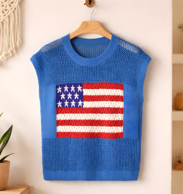 American Flag Crochet Knit Top