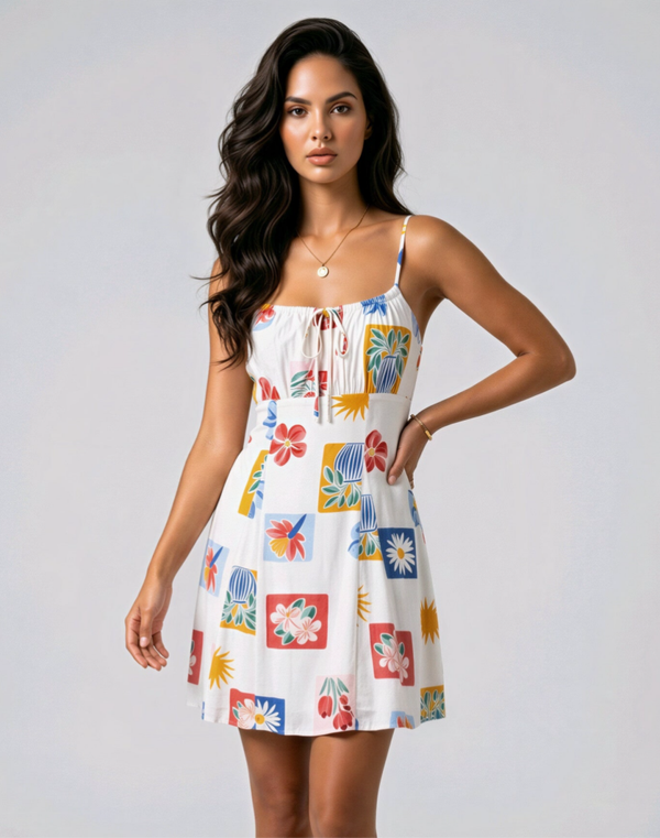 Mabelinda Sunset Patch Floral Mini Dress