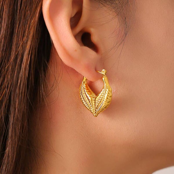 Mabelinda Golden Leaf Hoop Earrings