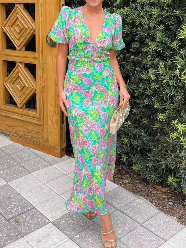 Mabelinda Vibrant Floral Open-Back Maxi Dress
