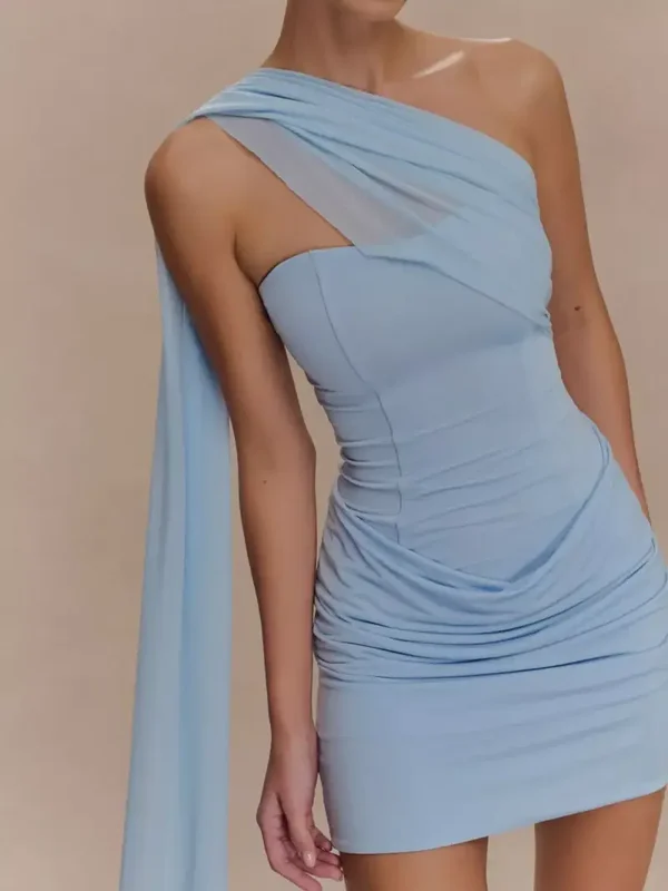 Mabelinda Asymmetrical One-Shoulder Ruched Mini Dress