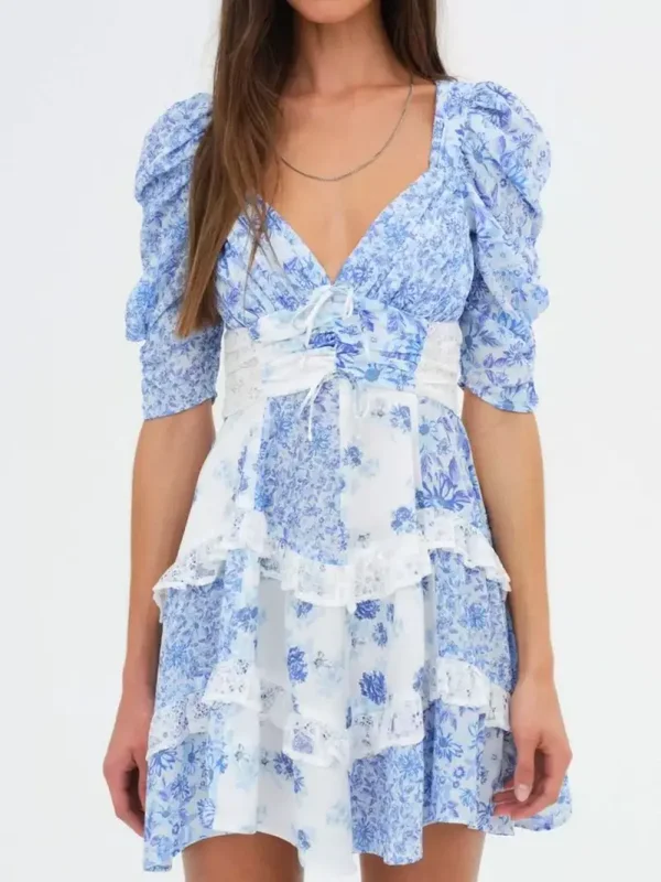 Mabelinda Floral Lace Ruffle Mini Dress