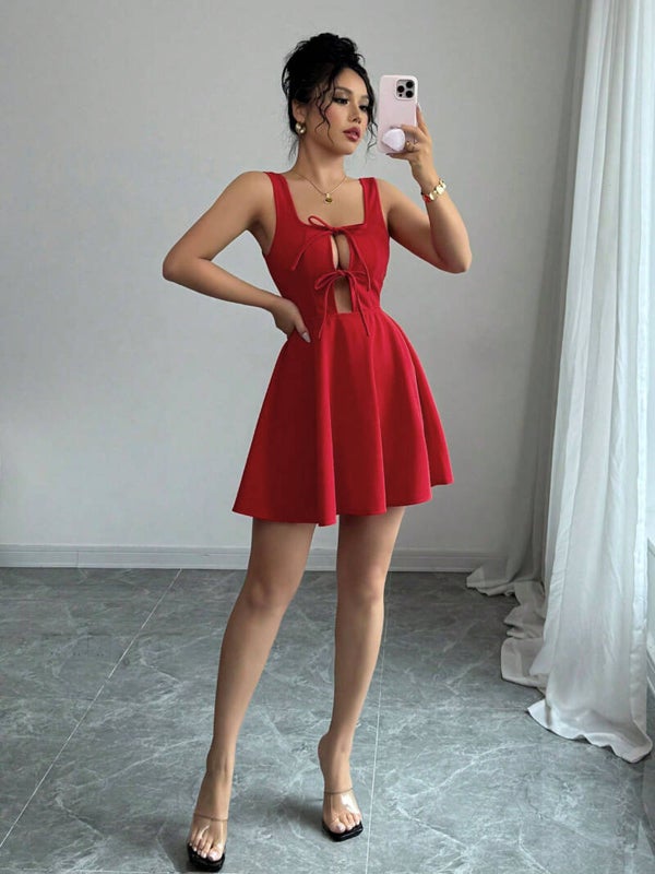 Mabelinda Tie Front Flared Mini Dress