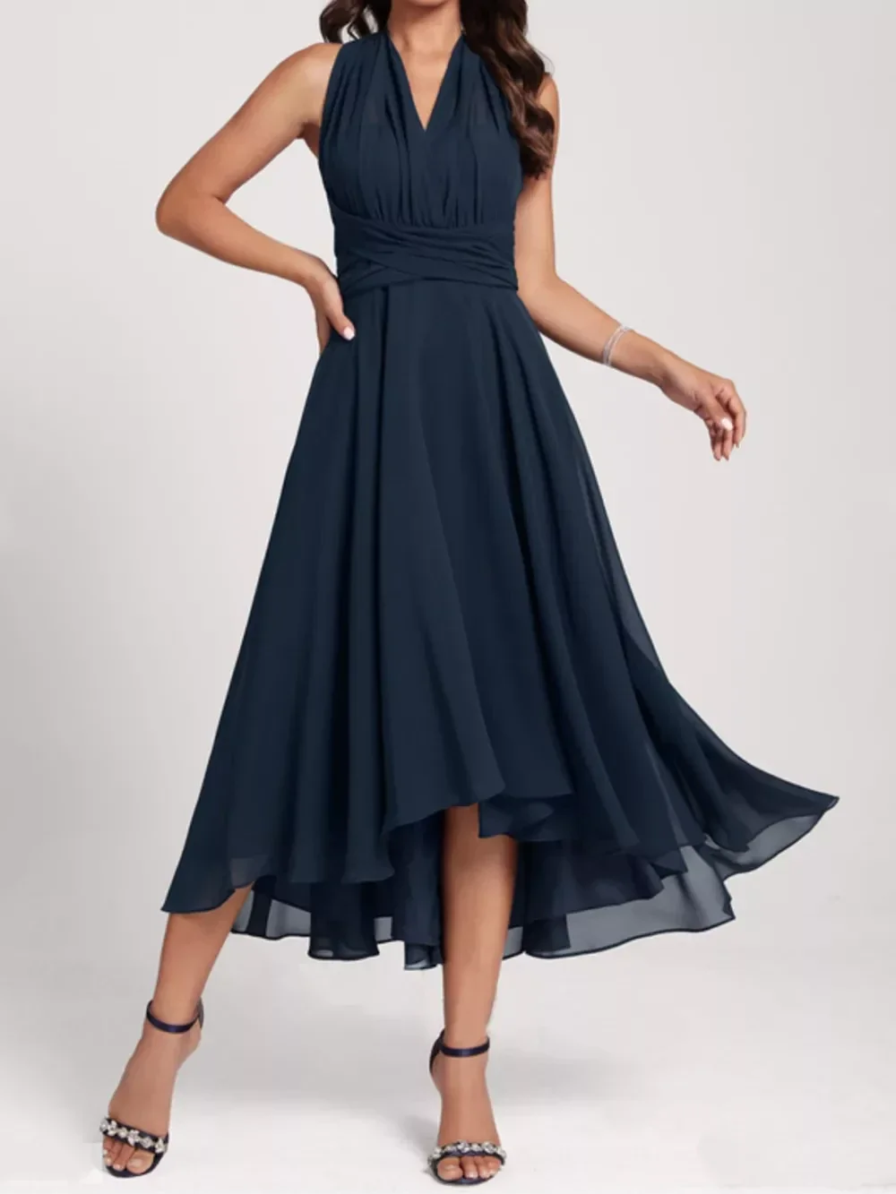 Mabelinda Midnight Grace Ruched A-Line Midi Dress