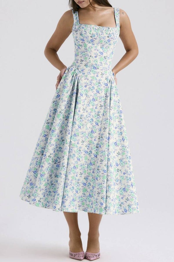 Mabelinda Blue Garden Midi Dress