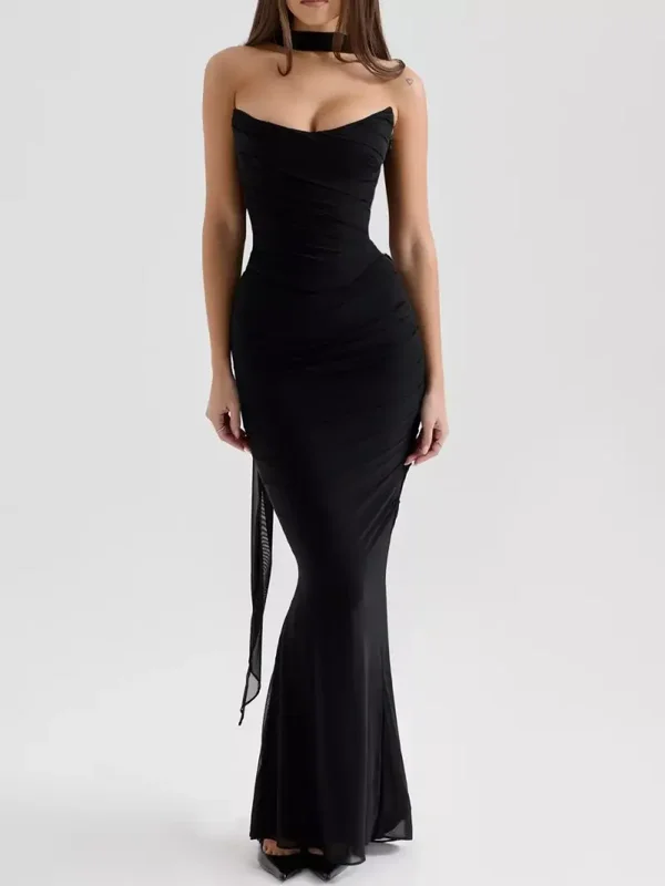 Mabelinda Strapless Choker Maxi Dress