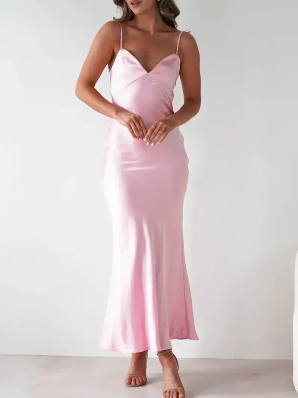 Mabelinda Satin Muse Backless Maxi Dress