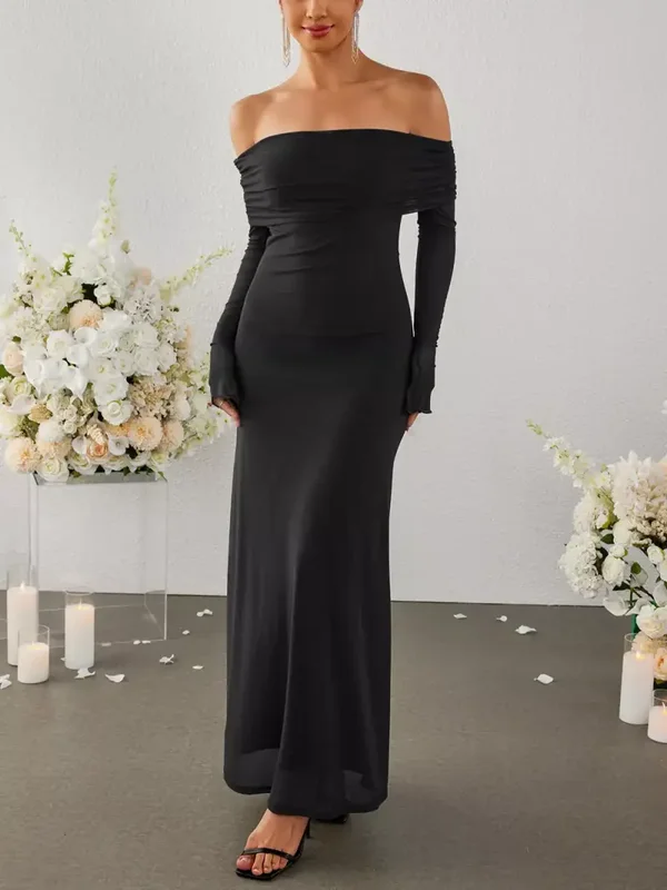 Mabelinda Elegant Off-Shoulder Ruched Maxi Dress
