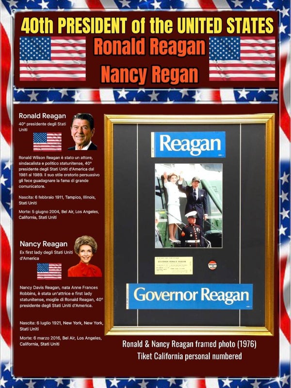 Ronald & Nancy Reagan Custom Framed Photo with 1976 California Ticket Personal