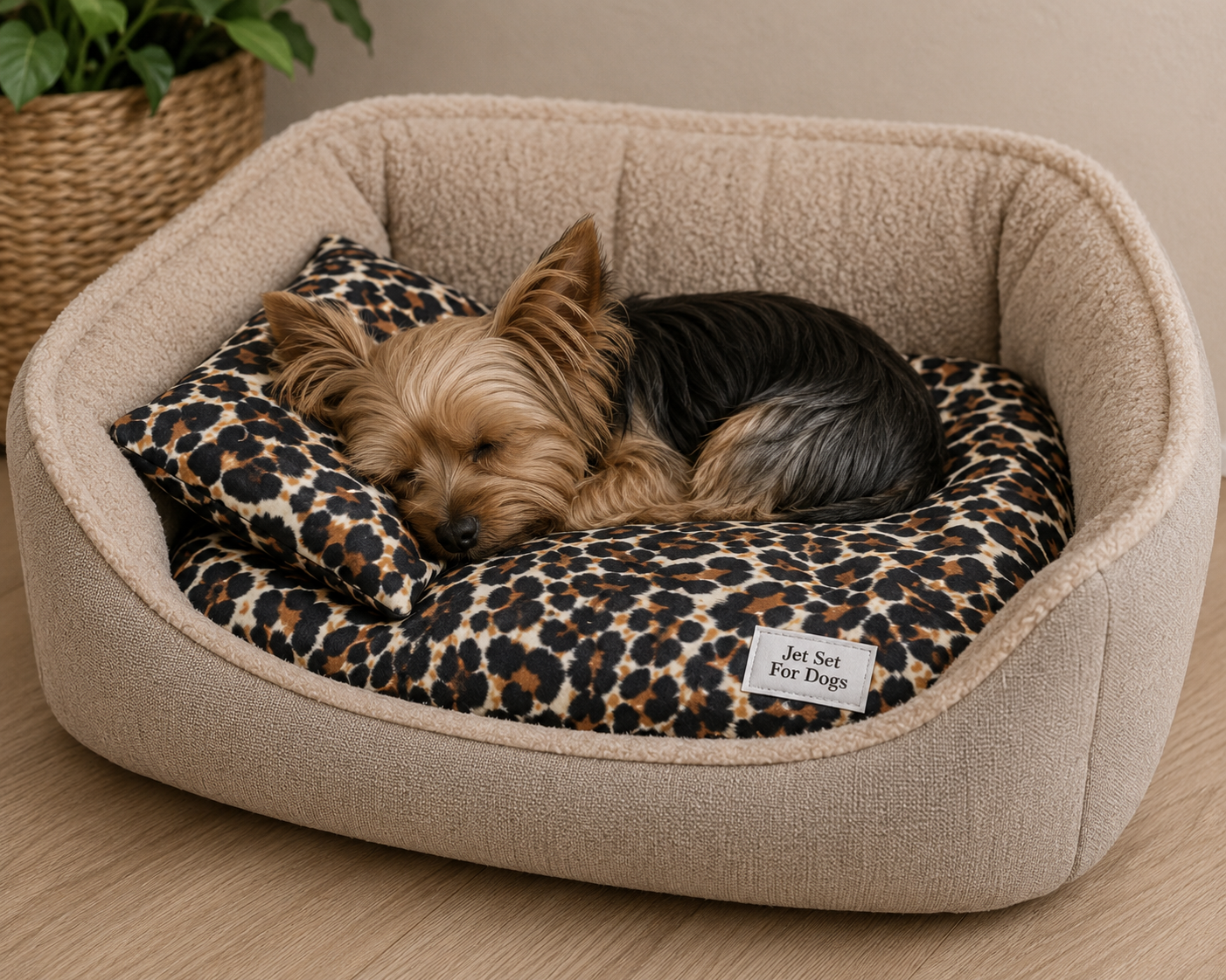 Hondenmand met slapende Yorkie