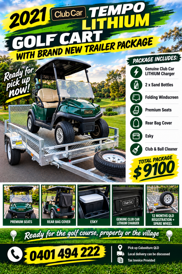 **CART & TRAILER COMBO** 2021 Club Car Tempo Lithium Golf Cart & Brand New trailer package
