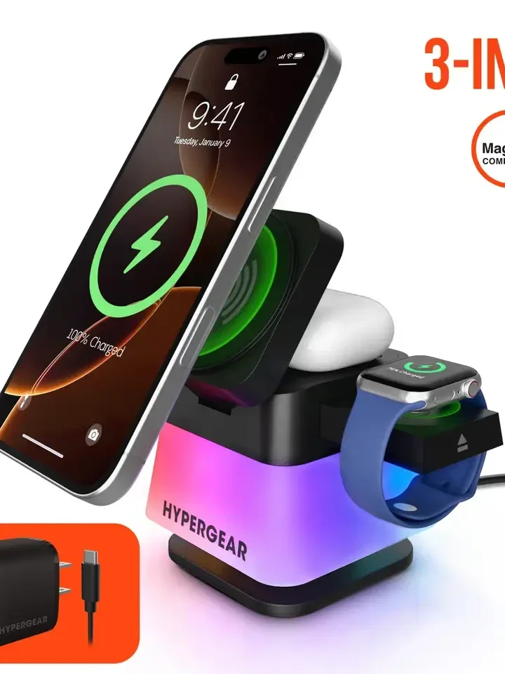 Support de charge sans fil 3-en-1 PowerFold Cube et 15W