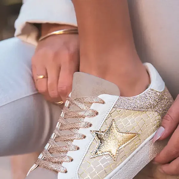 patchwork étoile pailletée dorée et lacets