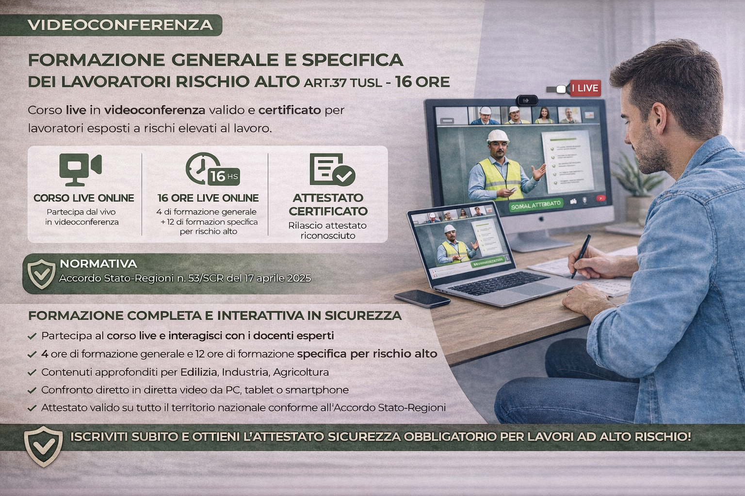Formazione generale e specifica dei lavoratori rischio alto art.37 16 Ore