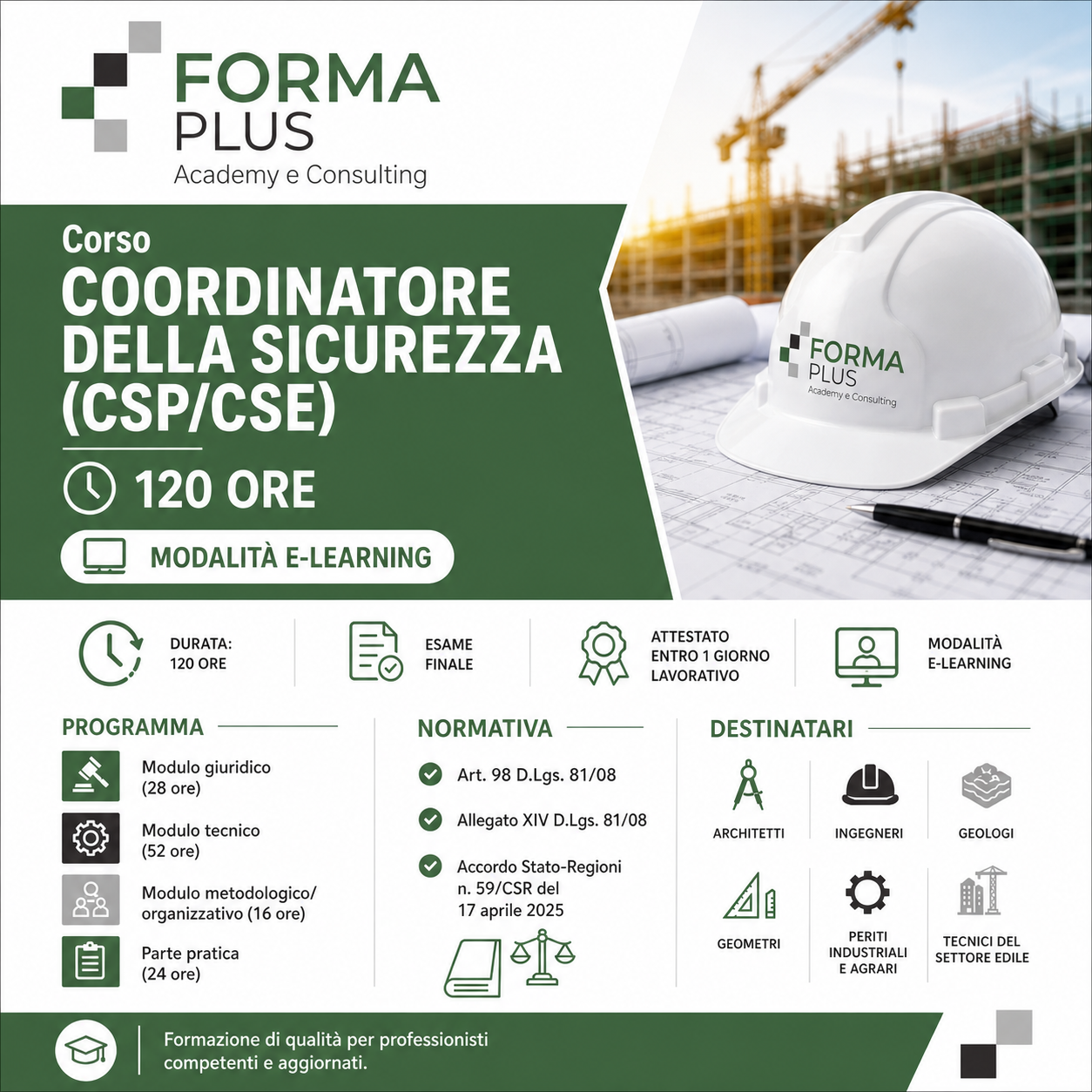 Corso Coordinatore della Sicurezza (CSP/CSE) 120 Ore