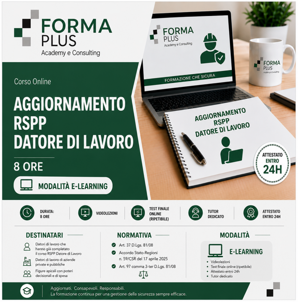 Corso Aggiornamento RSPP Datore di Lavoro 8 ore
