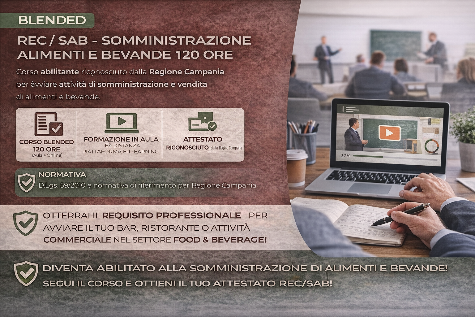 Corso REC / SAB – Somministrazione Alimenti e Bevande – 120 Ore