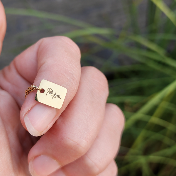 Ketting rechthoekje / vierkantje handgeschreven tekst
