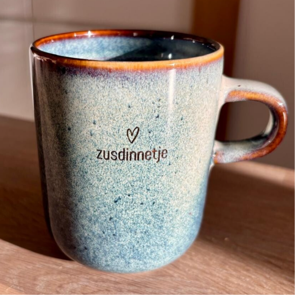 Koffiemok Blauw - eigen tekst