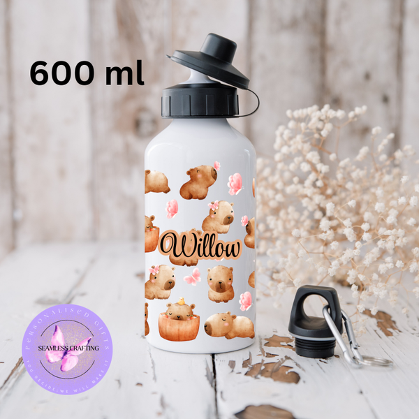 Personalised capybara water bottle, tumbler, Gift for capybara lovers, animal drinkware, add any name, stainless steel tumbler, chibi animal