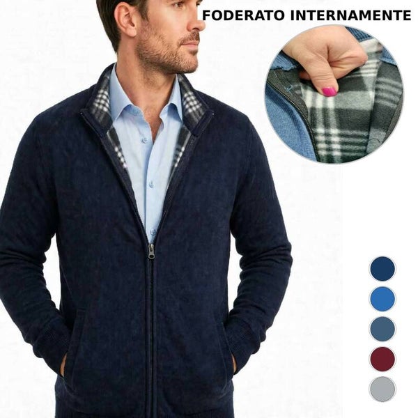Maglione Uomo Cardigan Aperto con Zip e Tasche – Giacchino Imbottito Foderato in Pile, Caldo Invernale | Taglie M-3XL