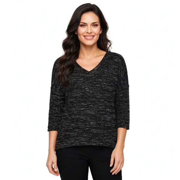 Maglione Donna Scollo a V con Lurex - Pullover Invernale Comodo Curvy - Taglia Unica