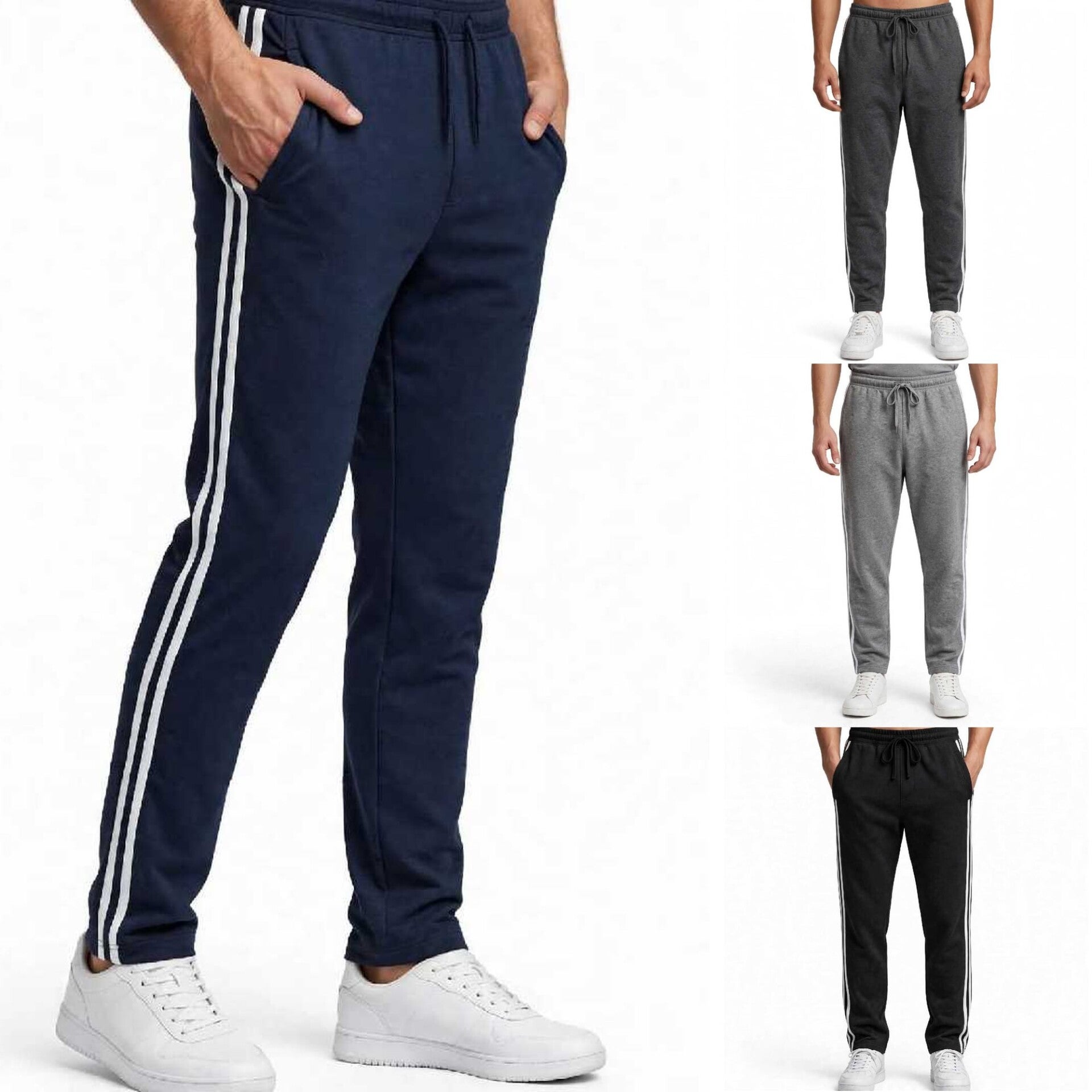 Pantaloni Tuta Uomo Felpato Invernale con Bande Laterali Pantatuta Regular M-3XL