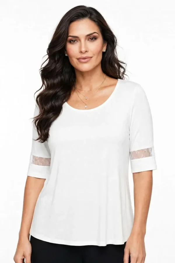 Blusa Donna Bianca Elegante Casacca - Mezza Manica con Trasparenza - Taglia Unica